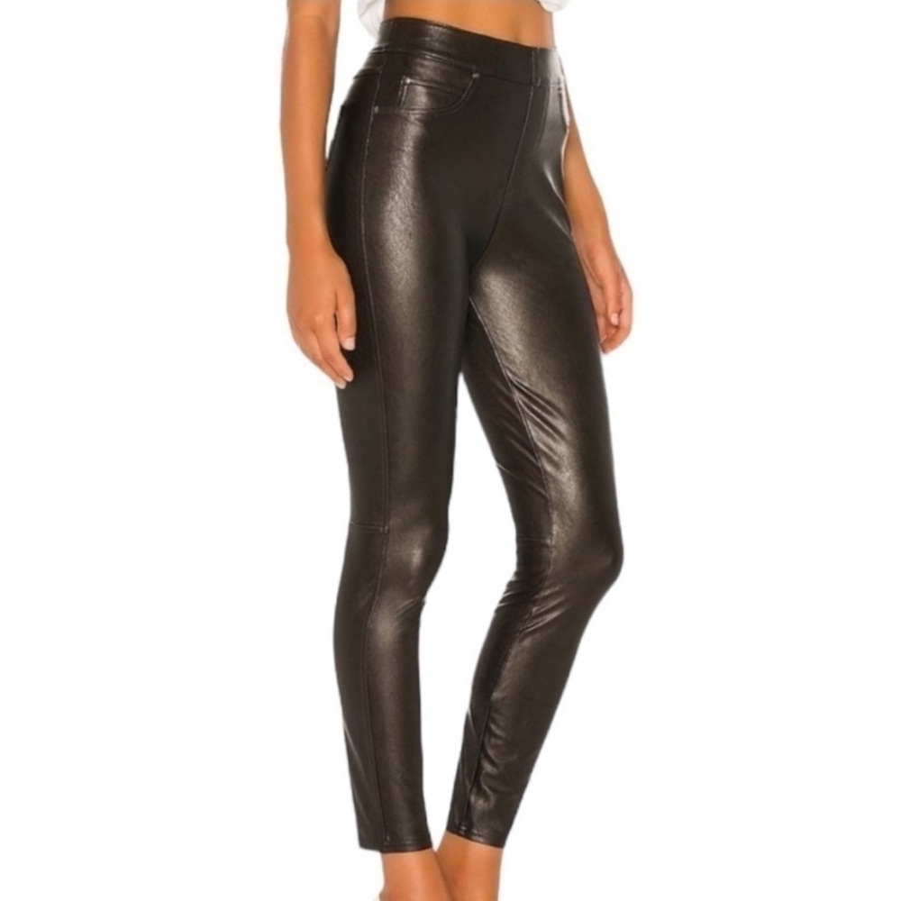SPANX Leather Like High Rise Skinny Ankle Pants Dark Brown Size XS